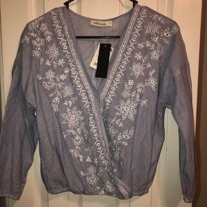 Light Blue and White Blouse with Button